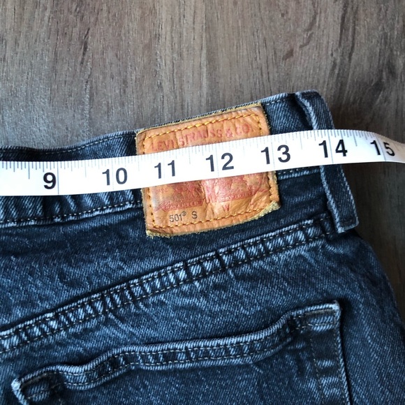 Levis Premium 501 Jeans Womens 28x27 Black Distressed Button Fly Modern BIG E - Picture 8 of 10